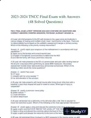 2023-2024 TNCC Final Exam with Answers (48 Solved Questions)