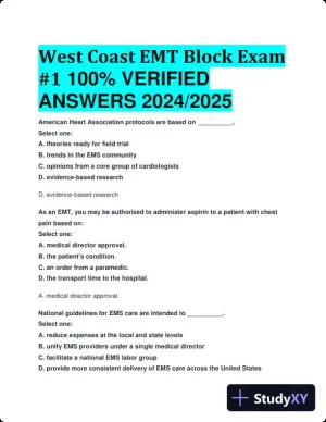 2024-2025 West Coast EMT Block Exam #1 with Answers (222 Solved Questions)
