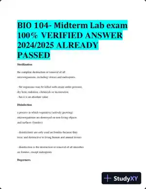 2024-2025 BIO104 Midterm Lab Exam with Answers (95 Solved Questions)
