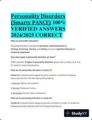 2024-2025 Personality (PEARLS) (Smarty PANCE) with Answers (10 Solved Questions)