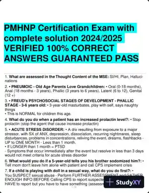 2023-2024 PMHNP Certification Exam with Answers (479 Solved Questions)