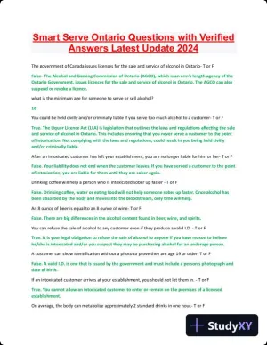 2024 Smart Serve Ontario Practice Exam with Answers (53 Solved Questions)