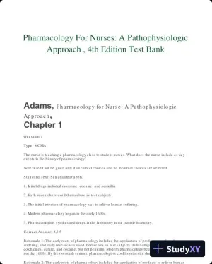 Pharmacology For Nurses: A Pathophysiologic Approach , 4th Edition Test Bank