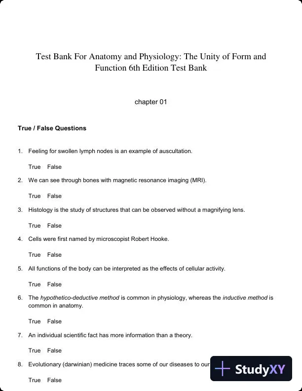 Test Bank For Anatomy and Physiology: The Unity of Form and Function 6th Edition Test Bank