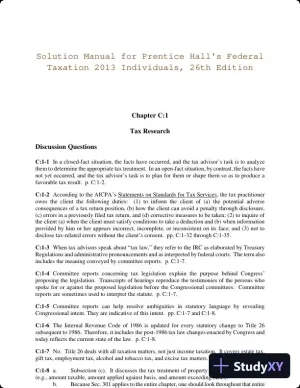 Solution Manual for Prentice Hall's Federal Taxation 2013 Individuals, 26th Edition