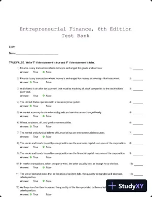 Entrepreneurial Finance, 6th Edition Test Bank