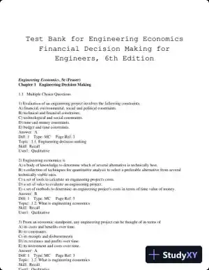 Test Bank for Engineering Economics Financial Decision Making for Engineers, 6th Edition