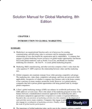 Solution Manual for Global Marketing, 8th Edition
