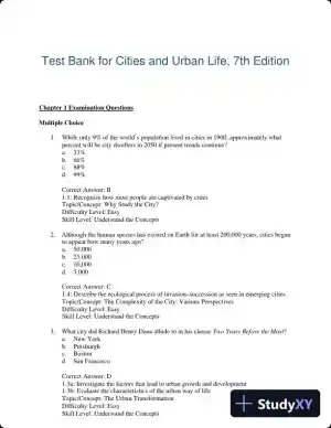 Test Bank for Cities and Urban Life, 7th Edition