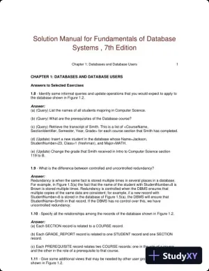 Solution Manual for Fundamentals of Database Systems , 7th Edition
