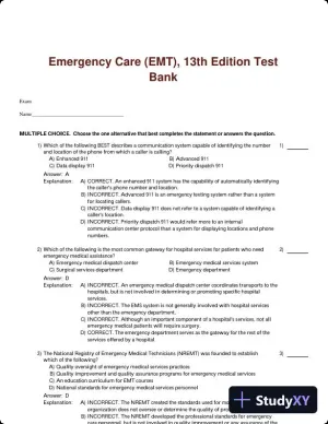 Emergency Care (EMT), 13th Edition Test Bank