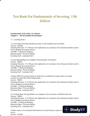 Test Bank For Fundamentals of Investing, 13th Edition