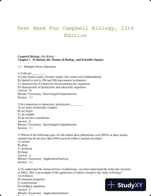 Test Bank For Campbell Biology, 11th Edition