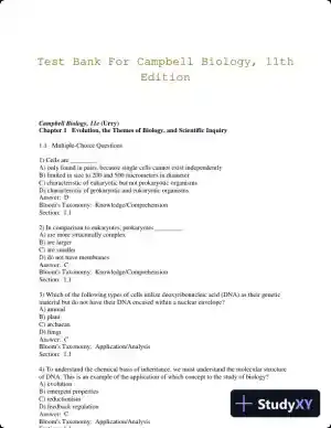 Test Bank For Campbell Biology, 11th Edition