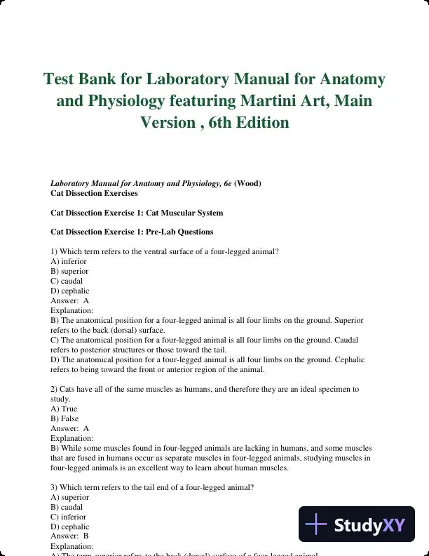 Test Bank for Laboratory Manual for Anatomy and Physiology featuring Martini Art, Main Version , 6th Edition