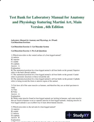 Test Bank for Laboratory Manual for Anatomy and Physiology featuring Martini Art, Main Version , 6th Edition