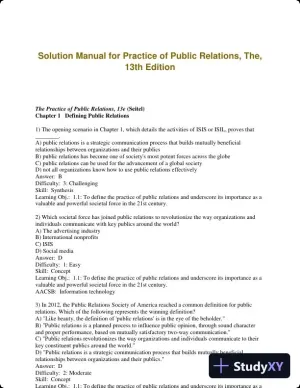 Solution Manual for Practice of Public Relations, The, 13th Edition