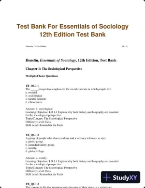 Test Bank For Essentials of Sociology 12th Edition Test Bank