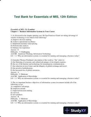 Test Bank for Essentials of MIS, 12th Edition