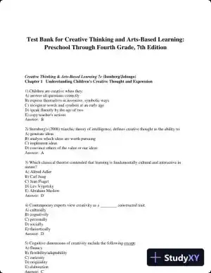 Test Bank for Creative Thinking and Arts-Based Learning: Preschool Through Fourth Grade, 7th Edition
