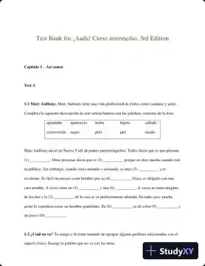 Test Bank for ¡Anda! Curso intermedio, 3rd Edition