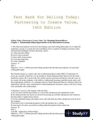 Test Bank for Selling Today: Partnering to Create Value, 14th Edition