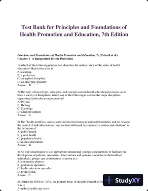 Test Bank for Principles and Foundations of Health Promotion and Education, 7th Edition