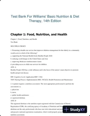 Test Bank For Williams' Basic Nutrition & Diet Therapy, 14th Edition