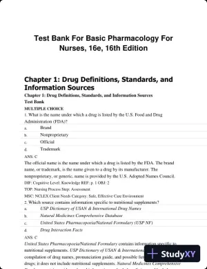 Test Bank For Basic Pharmacology For Nurses, 16e, 16th Edition