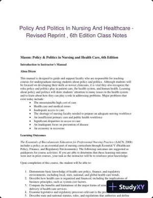 Policy And Politics In Nursing And Healthcare - Revised Reprint , 6th Edition Lecture Notes