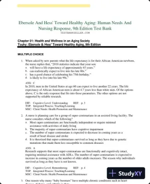 Ebersole And Hess' Toward Healthy Aging: Human Needs And Nursing Response, 9th Edition Test Bank