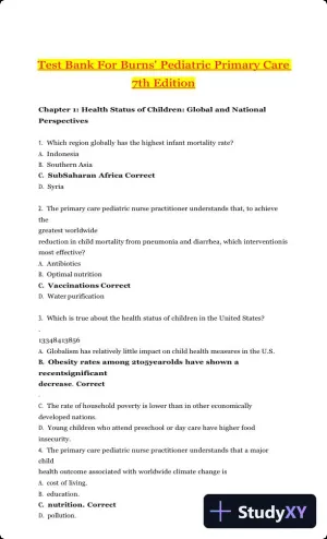 Test Bank for Burns' Pediatric Primary Care, 7th Edition (Chapters 1-46)