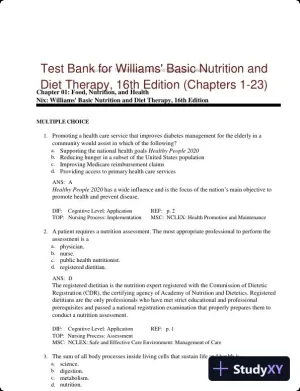 Test Bank for Williams' Basic Nutrition and Diet Therapy, 16th Edition (Chapters 1-23)
