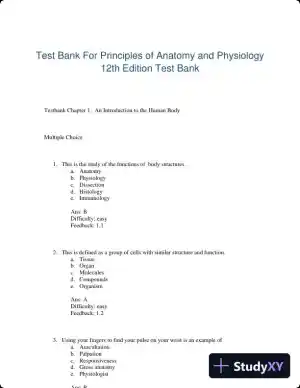 Test Bank For Principles of Anatomy and Physiology 12th Edition Test Bank