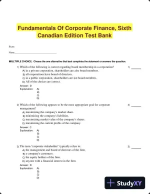 Fundamentals Of Corporate Finance, Sixth Canadian Edition Test Bank