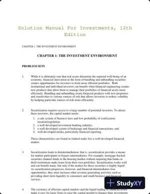 Solution Manual For Investments, 12th Edition