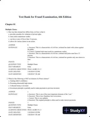 Test Bank for Fraud Examination, 6th Edition