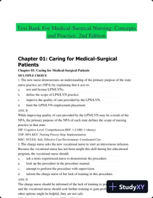 Test Bank For Medical-Surgical Nursing: Concepts and Practice, 2nd Edition