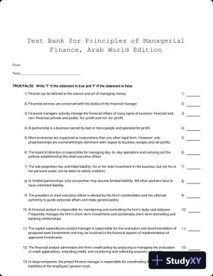 Test Bank for Principles of Managerial Finance, Arab World Edition