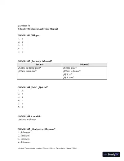 Solution Manual for 'Arriba!: comunicaci'n y cultura Brief, 7th Edition - Page 1 preview image