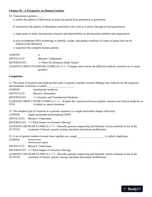 Human Heredity: Principles and Issues 11th Edition Test Bank - Page 10 preview image