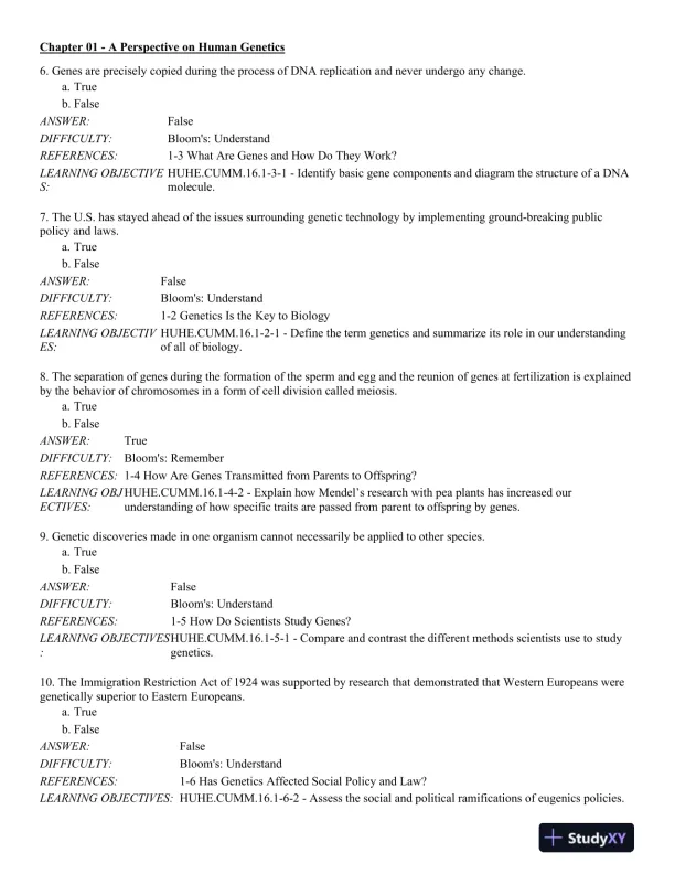 Human Heredity: Principles and Issues 11th Edition Test Bank - Page 3 preview image
