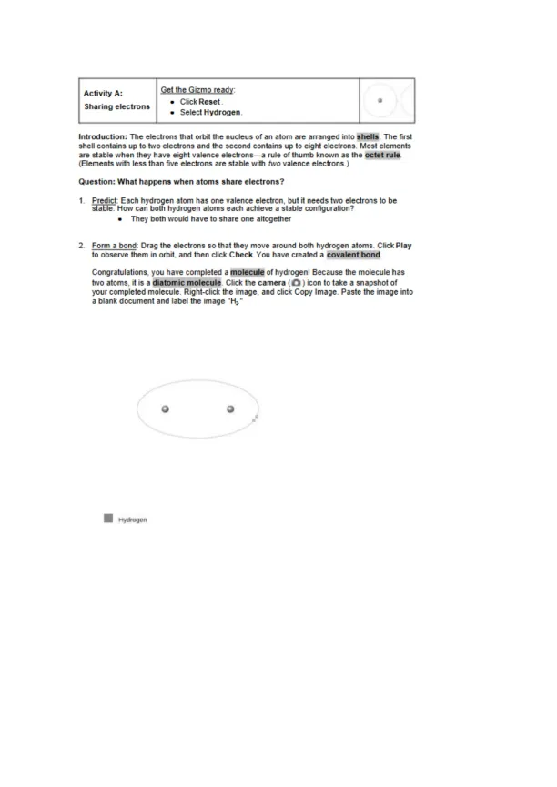 Covalent Bonds (Gizmo) - Page 2 preview image