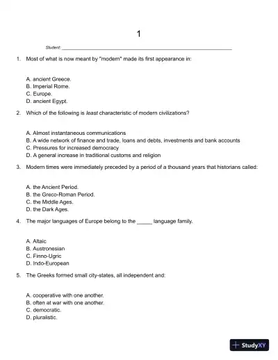 Palmer, A History of Europe in the Modern World, 11th Edition Test Bank - Page 1 preview image