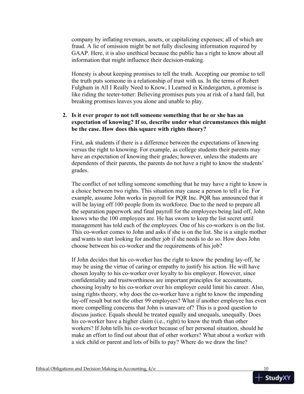 Ethical Obligations and Decision-Making in Accounting: Text and Cases 4th Edition Solution Manual - Page 11 preview image