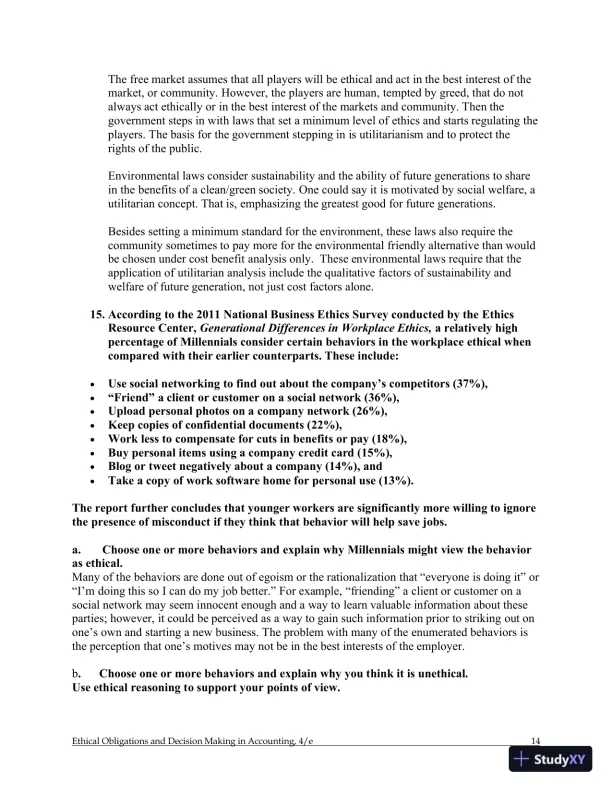 Ethical Obligations and Decision-Making in Accounting: Text and Cases 4th Edition Solution Manual - Page 15 preview image