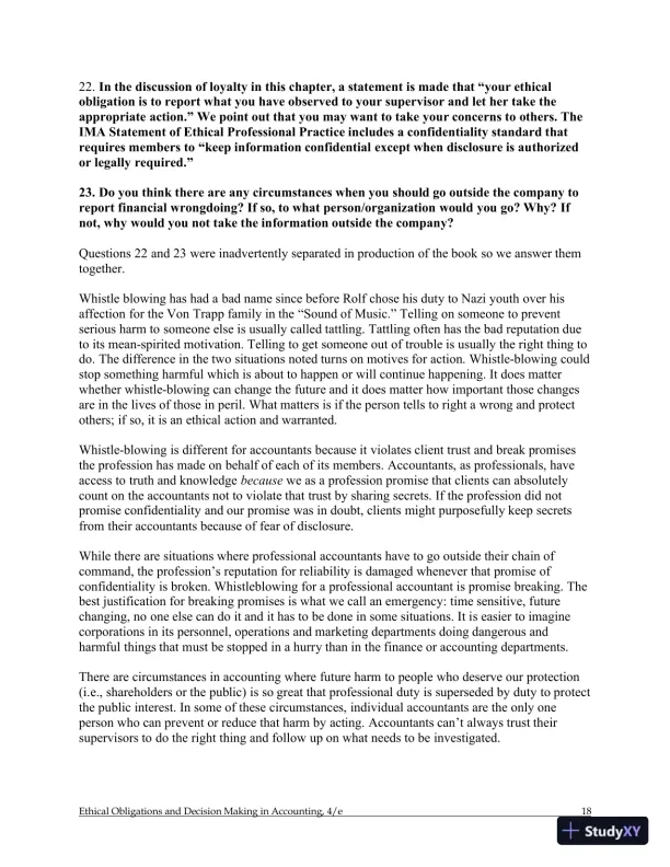 Ethical Obligations and Decision-Making in Accounting: Text and Cases 4th Edition Solution Manual - Page 19 preview image