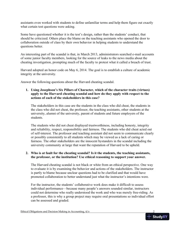 Ethical Obligations and Decision-Making in Accounting: Text and Cases 4th Edition Solution Manual - Page 25 preview image