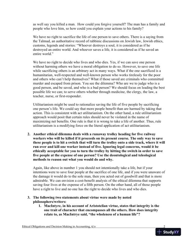 Ethical Obligations and Decision-Making in Accounting: Text and Cases 4th Edition Solution Manual - Page 3 preview image