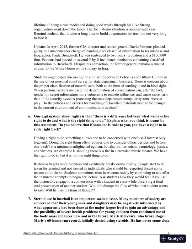 Ethical Obligations and Decision-Making in Accounting: Text and Cases 4th Edition Solution Manual - Page 7 preview image